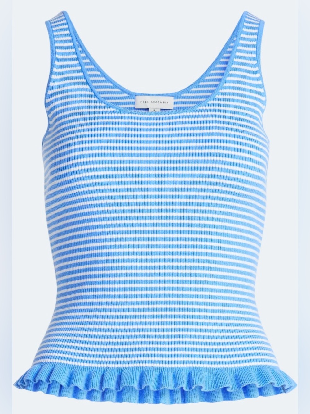 Free Assembly XXL 20 Blue White Striped Ribbed Ruffle Hem Knit Tank Top NWT